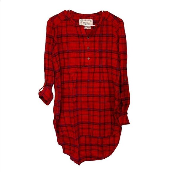 3/$25 ANTHROPOLOGIE HOLDING HORSES Red Plaid Tunic Top - Picture 4 of 11